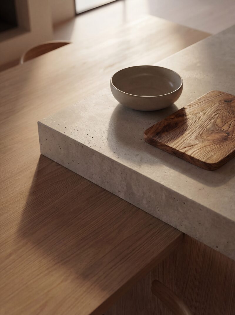 Isla de cocina con cuenco de cerámica