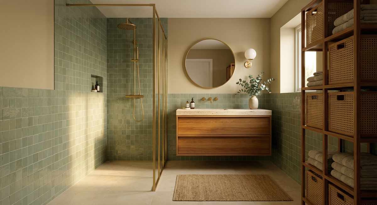 Baño con zellige sage