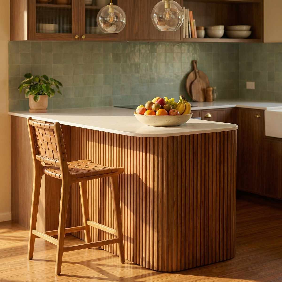 Detalle de cocina isla curvada